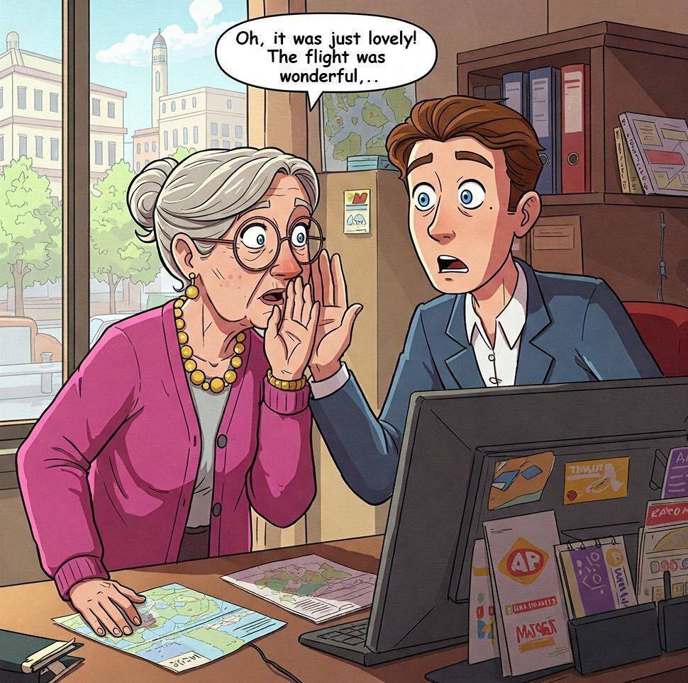 JOKE OF THE DAY: A travel agent was sitting at his desk when he noticed an elderly couple standing outside, gazing longingly at the posters of dream vacations in the shop window. They looked sweet, and honestly, a little heartbroken. The agent had just had a great week in business, so he felt a wave of kindness wash over him. He rushed outside, brought them in, and said, “Listen, I know travel isn’t easy on a pension, but I want to treat you both to a luxury vacation—my treat. No strings attached. Just say yes.” Shocked but thrilled, the couple accepted. The agent had his assistant book two plane tickets and a room at a beautiful five-star resort. About a month later, the little old lady came back into the shop, smiling. “How was the trip?” the agent asked. “Oh, it was just lovely! The flight was wonderful, and the hotel was like something out of a dream,” she said. “I came to say thank you… but I do have one question.” The agent raised an eyebrow. “Sure, what is it?” (continue reading in the 1st comment)