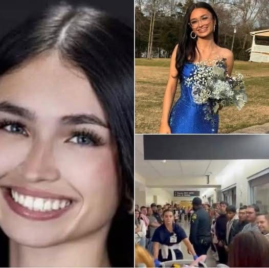 Caption: Heartbreaking footage shows the moment students fill a hospital hall to say goodbye to the cheerleader who was on life-support after being sh0t at a party. Rest in peace, 18-year-old Kimber Mills