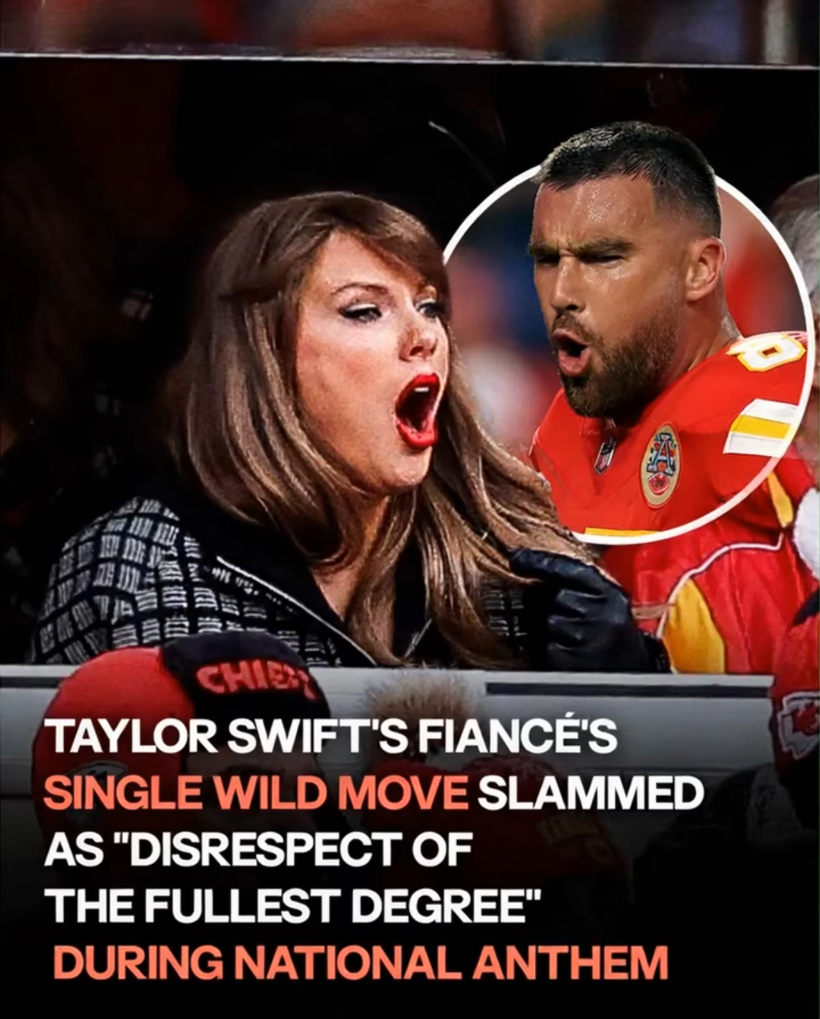 While his teammates stood still with their hands over their hearts, Kelce grabbed people’s attention by performing the controversial move.  It was captured on video ⬇️