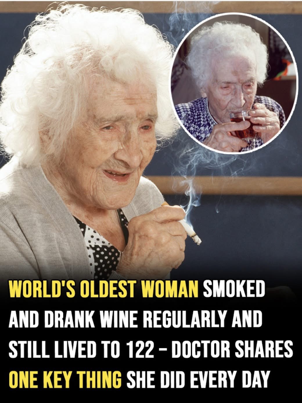 Jeanne Calment was 122 years old when she pas’sed away 💔 She lived a full life in the south of France, which included sm0king cigarettes and drinking wine regularly. So what was her secret to a long and healthy life? A d0ctor says THIS could be the reason 😮 See comments 👇