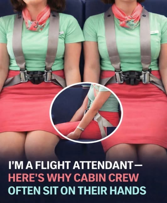😯🤔Here’s Why Flight Attendants Sit On Their Hands During Takeoff and Landing👇