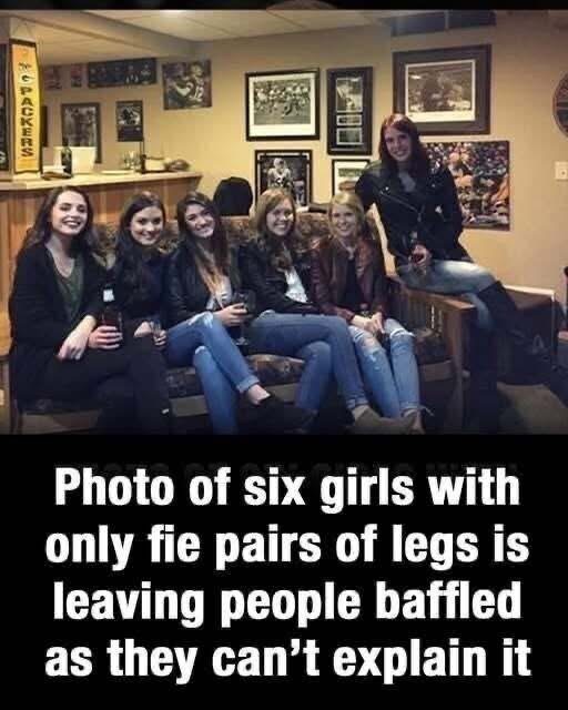 Nobody can find the middle girl’s legs 😳 Check solution in comments 👇