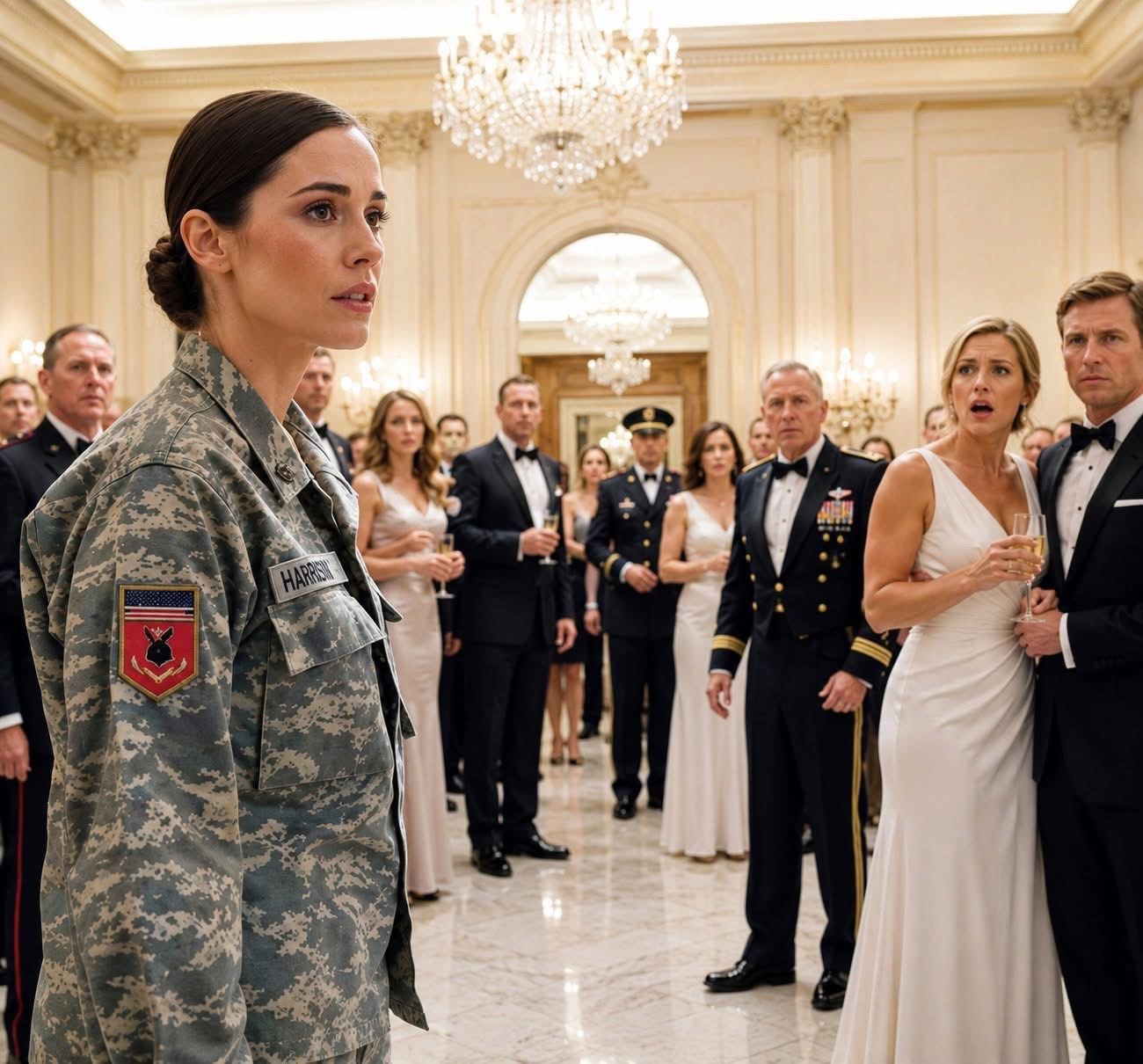 I walked into my sister’s black-tie celebration after thirty-six straight hours inside a locked military bunker, and before I could even reach my father, she grabbed my arm, stared at the oil on my sleeve like it was something infectious, and whispered, “Leave that trashy uniform outside,” not knowing the very people she was trying to impress were about to stop the entire room for me.  The jazz faltered the second my boots touched the marble.  Not because anyone ordered them to stop. They simply stumbled, the way people do when something enters a room that does not fit the picture they had created in their heads.  And I did not fit it.  Morgan was standing beneath the chandelier in white, one hand wrapped around a champagne glass, the other resting lightly on her fiancé’s arm like she had been born for rooms like that. My father was nearby, laughing with men in dress uniforms and politicians with polished smiles. Everyone looked pressed, bright, expensive, and fully rested.  I looked like I had just been pulled from the inside of a machine.  Which, in a way, I had.  Thirty-six hours in a secure bunker. No windows. Bad coffee. Emergency containment protocols. Half the East Coast one step away from a very ugly night. I still had dust around my cuffs and a faint smear of machine oil on my chest pocket.  Morgan crossed the room before I even made it halfway to our father.  She smiled for the crowd. Then her fingers clamped around my forearm hard enough to make the message clear.  “What are you doing?” she whispered.  “I was told to be here.”  “Not like this,” she said, her eyes dropping to my uniform again. “This is my night. Take that trashy uniform outside or just leave. You’re ruining everything.”  I should tell you that none of this was new.  In my family, Morgan had always been the one made for display. Easy to photograph. Easy to explain. My father liked success best when it came with applause.  Mine never did.  My work lived inside locked rooms, bad lighting, and problems nobody ever wanted announced in public. So to them, I was the quiet one. The background one. The one whose job sounded safe right up until it wasn’t.  I looked at Morgan for one long second, gave a small nod, and walked back out into the rain.  The cold hit hard.  Honestly, it felt cleaner than the room I had just left.  I had barely reached my car when Julian came after me, already getting soaked, still carrying himself like the night belonged to him. He pulled a folded document from inside his jacket and held it out through the open car door.  “Simple authorization,” he said. “Transfer your share of your grandfather’s trust into the house account. Morgan and I close next month.”  Like he was asking me to cover half a dinner bill.  When I did not take it, his tone changed.  “Sign it,” he said. “We can keep things smooth.”  Then the threat came, soft and practiced. Reassignment. Low stress duty. Somewhere more suitable for someone like me.  That was when the headlights from a passing car swept across his wrist.  Gold case. Dark dial. Very clean. Very expensive.  Far too expensive for the salary he claimed to live on.  Something cold settled into place inside my mind.  I refused to sign.  He went back inside angry.  I should have driven away.  Instead, less than an hour later, my father called and ordered me back in for Morgan’s formal recognition speech, because apparently humiliating me once had not been enough. By then, the ballroom had shifted into full ceremony mode. Morgan stood at the podium glowing under the lights, talking about sacrifice, duty, and family. Then, with that perfect measured voice of hers, she began glancing my way.  “Some people,” she said softly, “just can’t carry pressure the way others can.”  The room did what rooms like that always do.  It listened.  It judged.  It filled in the blanks she wanted filled in.  Then my father leaned down beside me and said, very quietly, “Tomorrow I’ll see to it your clearance is gone.”  I checked my watch.  Not because I was nervous.  Because timing matters.  A second later, every phone in the room screamed at once.  Not a text. Not a call.  An alert.  The music died. Glass shattered somewhere near the front. Officers started barking questions they did not have answers to. Then the ballroom doors flew open and a military police unit moved in fast enough to change the air.  My father stepped forward to stop them.  They ignored him.  Morgan tried next.  They ignored her too.  They were not there to protect the guests.  They were there for someone.  And when they changed direction and started walking straight toward me, the entire room went silent.  The captain stopped right in front of my chair, held out a hardened tablet, and said, in a voice loud enough for everyone who had judged my uniform to hear—  “Ma’am, Pentagon is requesting immediate access.”(I know you’re curious about the next part, so please be patient and read on in the comments below. Thank you for your understanding of the inconvenience. please leave a ‘YES’ comment below and give us a “Like ” to get full story ) 👇