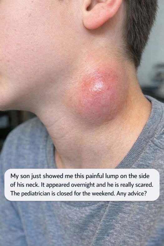 My son just showed me this painful lump on the side of his neck. It appeared overnight and he is really scared. The pediatrician is closed for the wee. Full article 👇 💬