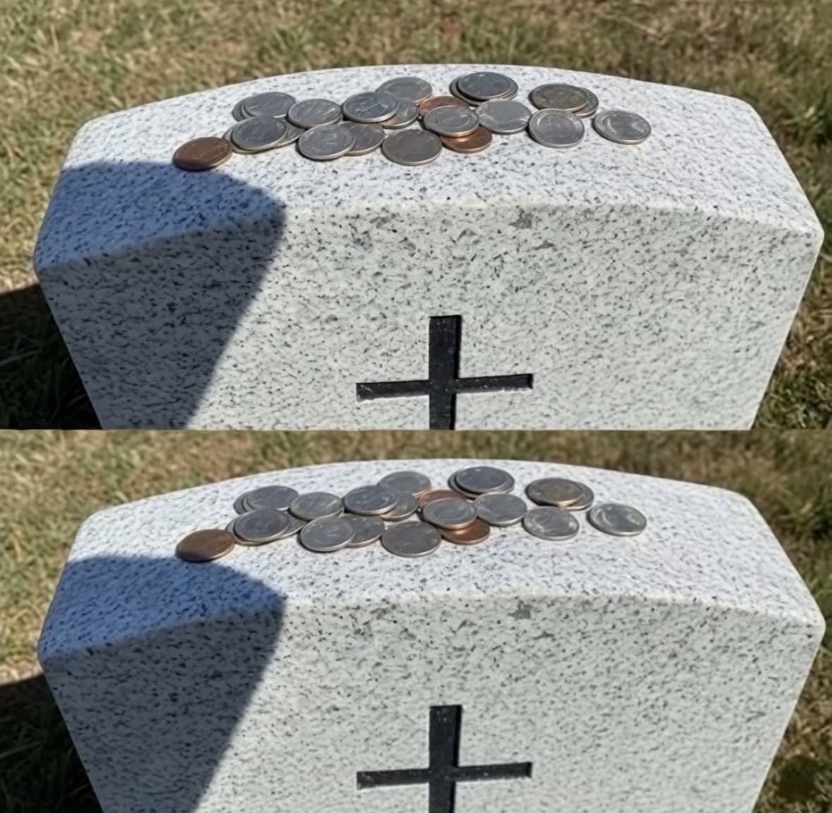 My military husband passed away two weeks ago. When I visited his grave today, I saw coins on his gravestone. What is the meaning behind the coins? Why would someone leave them there? It really scared me!