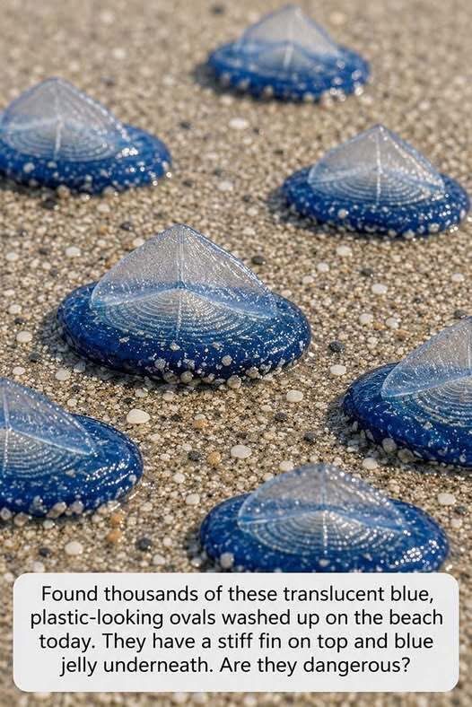 Blue Fleet on the Beach: What Are These Strange Plastic-Looking Ovals Washing Ashore?