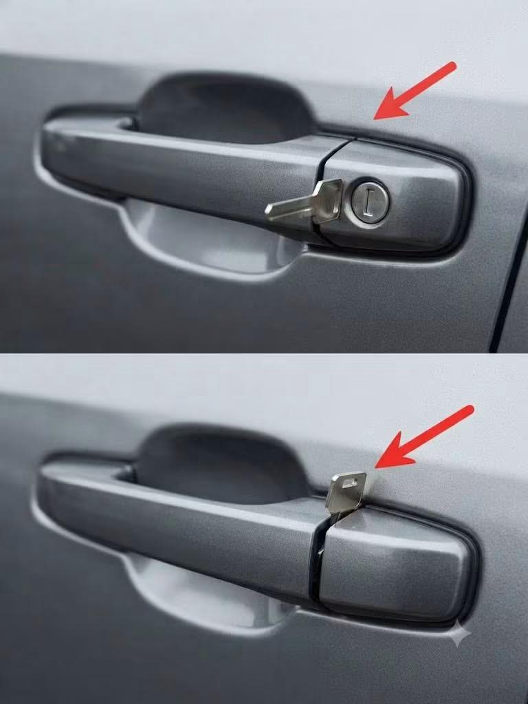 My daughter called me to say that when she returned to her car in the parking lot, she found a penny in a door handle.